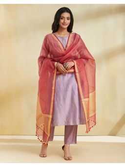 Fabindia - Magenta Zari Linen Blend Dupatta