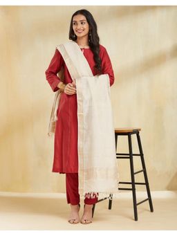 Fabindia - Zari Off White Silk Blend Dupatta