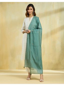 Fabindia - Teal Thread Work Cotton Silk Dupatta