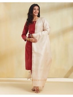 Fabindia - Cream Zari Silk Blend Dupatta
