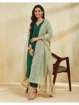 Fabindia - Beige Cotton Silk Embroidered Dupatta