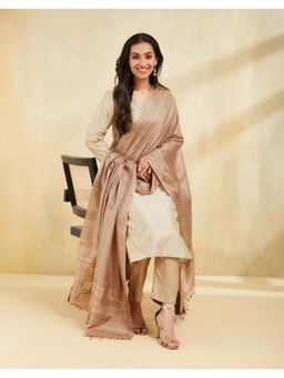 Fabindia - Beige Woven Tassels Silk Blend Dupatta