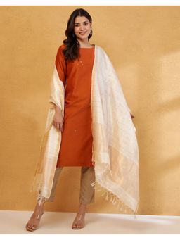 Fabindia - Off White Silk Blend Zari Dupatta