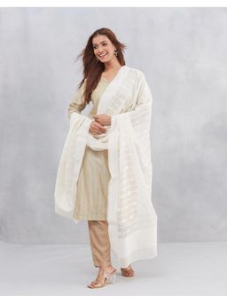 Fabindia - White Zari Cotton Silk Dupatta