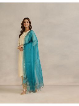 Fabindia - Teal Thread Work Silk Blend Dupatta