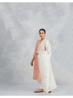 Fabindia - Women'S White Embroidered Cotton Silk Dupatta