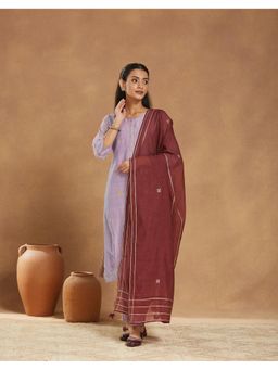 Fabindia - Maroon Tassels Cotton Silk Dupatta