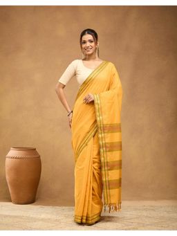 Fabindia - Mustard Cotton Blend Saree with Unstitched Blouse