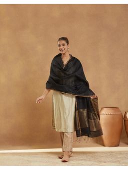 Fabindia - Black Tassels Silk Dupatta