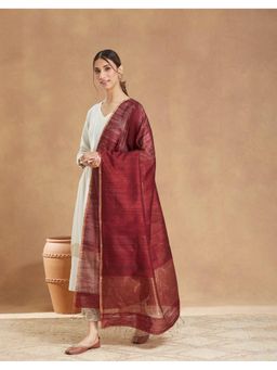 Fabindia - Maroon Tassels Silk Dupatta