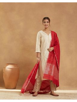 Fabindia - Red Tassels Silk Dupatta