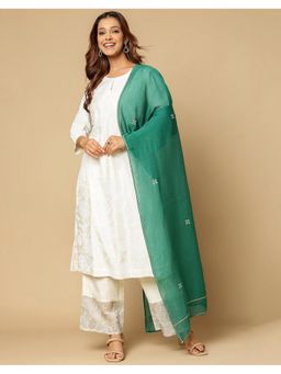 Fabindia - Thread Work Green Cotton Silk Dupatta
