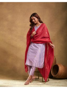 Fabindia - Maroon Thread Work Cotton Silk Dupatta