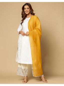 Fabindia - Thread Work Cotton Silk Mustard Dupatta