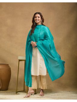 Fabindia - Teal Plain Cotton Silk Dupatta