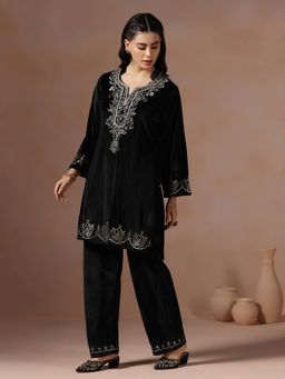 Shree - Women Velvet Black Embroidered Co-Ord Set