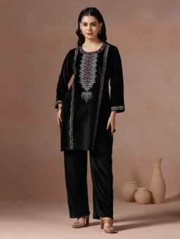 Shree - Women Velvet Black Embroidered Co-Ord Set