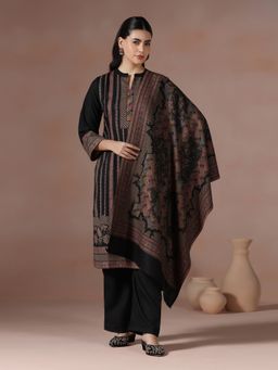 Shree - Women Acrylic Jacquard Black Woven Kurta with Pant and Dupatta