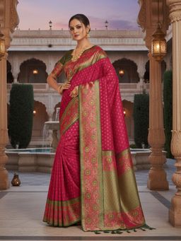 Fashion Petals - Pink Silk Woven Work Traditional Tassels Saree with Unstitched Blouse