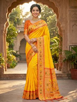 Fashion Petals - Yellow Paithani Silk Woven Tassel Saree with Unstitched Blouse