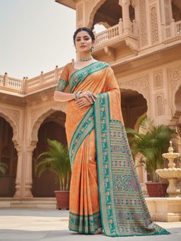 Fashion Petals - Light Orange Kanjivaram Silk Woven Work Saree with Unstitched Blouse