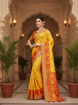 Fashion Petals - Yellow Silk Woven Work Festival Tassel Saree with Unstitched Blouse