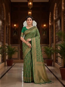 Fashion Petals - Green Silk Woven Work Traditional Saree with Unstitched Blouse