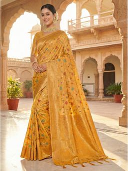 Fashion Petals - Mustard Banarasi Silk Woven Work Tassels Saree with Unstitched Blouse