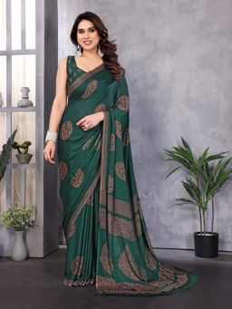 FABMORA - Women Green Chiffon Printed Saree With Unstitched Blouse