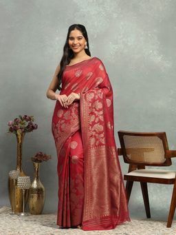 MEENA BAZAAR - Woven Art Silk Maroon Saree without Blouse