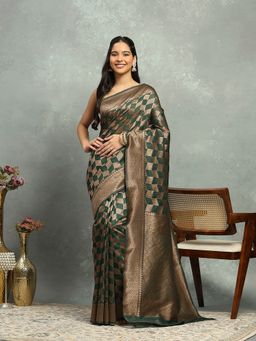 MEENA BAZAAR - Embroidered Art Silk Green Saree without Blouse