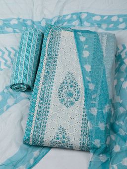 MEENA BAZAAR - Floral Cotton Green Unstitched Kurta with Unstitched Pant and Dupatta