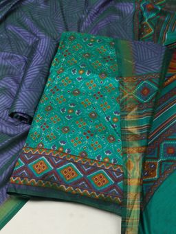 MEENA BAZAAR - Art Silk Green Printed Unstitched Kurta with Unstitched Pant and Dupatta