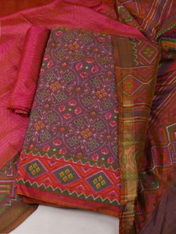 MEENA BAZAAR - Printed Art Silk Purple Unstitched Kurta with Unstitched Pant and Dupatta