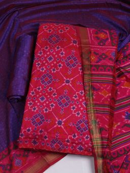 MEENA BAZAAR - Printed Art Silk Pink Unstitched Kurta with Unstitched Pant and Dupatta