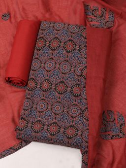 MEENA BAZAAR - Maroon Floral Cotton Unstitched Kurta with Unstitched Pant and Dupatta