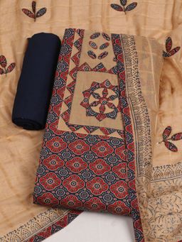MEENA BAZAAR - Floral Cotton Navy Blue Unstitched Kurta with Unstitched Pant and Dupatta