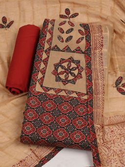 MEENA BAZAAR - Floral Cotton Maroon Unstitched Kurta with Unstitched Pant and Dupatta