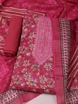 MEENA BAZAAR - Floral Art Silk Magenta Unstitched Kurta with Unstitched Pant and Dupatta