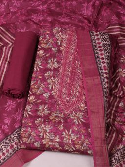 MEENA BAZAAR - Art Silk Magenta Floral Unstitched Kurta with Unstitched Pant and Dupatta