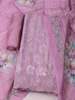 MEENA BAZAAR - Embroidered Chanderi Purple Unstitched Kurta with Unstitched Pant and Dupatta