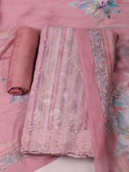 MEENA BAZAAR - Embroidered Chanderi Peach Unstitched Kurta with Unstitched Pant and Dupatta