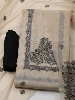 MEENA BAZAAR - Chanderi Black Embroidered Unstitched Kurta with Unstitched Pant and Dupatta