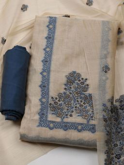 MEENA BAZAAR - Chanderi Embroidered Blue Unstitched Kurta with Unstitched Pant and Dupatta