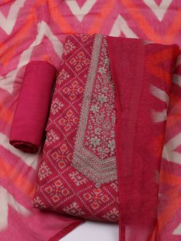 MEENA BAZAAR - Chanderi Pink Embroidered Unstitched Kurta with Unstitched Pant and Dupatta