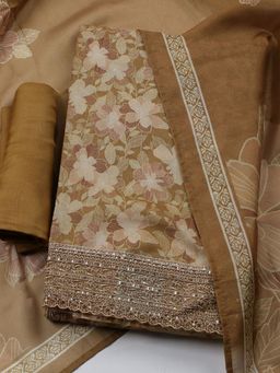 MEENA BAZAAR - Tissue Beige Floral Unstitched Kurta with Unstitched Pant and Dupatta