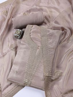 MEENA BAZAAR - Tissue Beige Embroidered Unstitched Kurta with Unstitched Pant and Dupatta