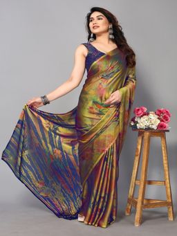 FABMORA - Women Multi-Color Chiffon Floral Printed Saree with Unstitched Blouse