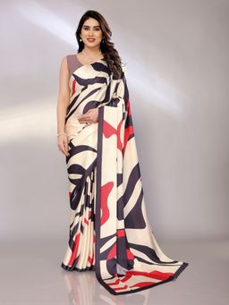 FABMORA - Women Multi-Color Satin Abstract Printed Saree with Unstitched Blouse