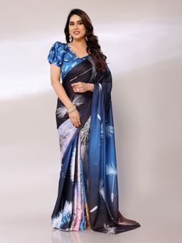 FABMORA - Women Multi-Color Satin Printed Saree With Unstitched Blouse